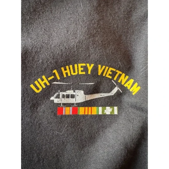 UH-1 Huey Helicopter Vietnam Size 2XL  Men's Black 1/4 Zip Jacket Cotton Blend - Picture 8 of 10